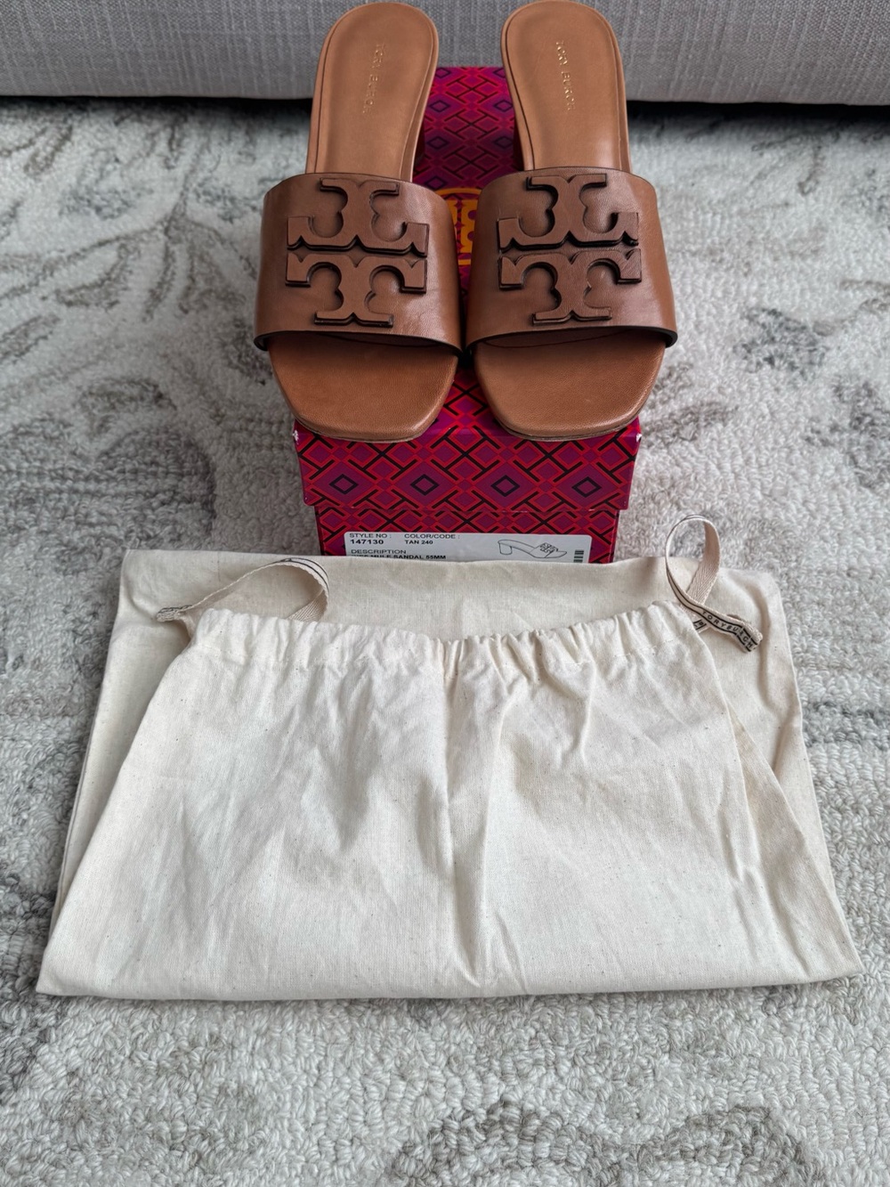 Tory Burch Ines Mule Sandal 55mm Goat Leather In Tan - Picture 2 of 8